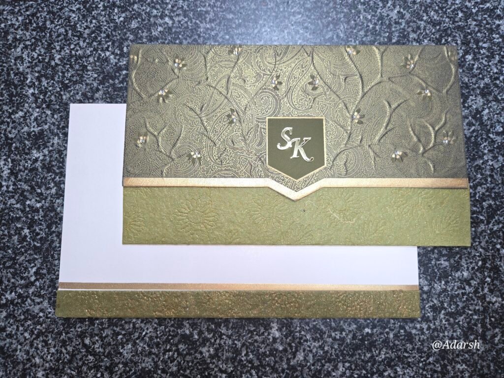 Sage Green Embossed Floral Monogram Wedding Invitation Card