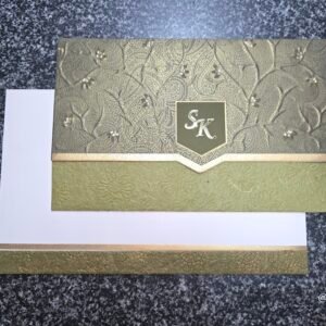Sage Green Embossed Floral Monogram Wedding Invitation Card