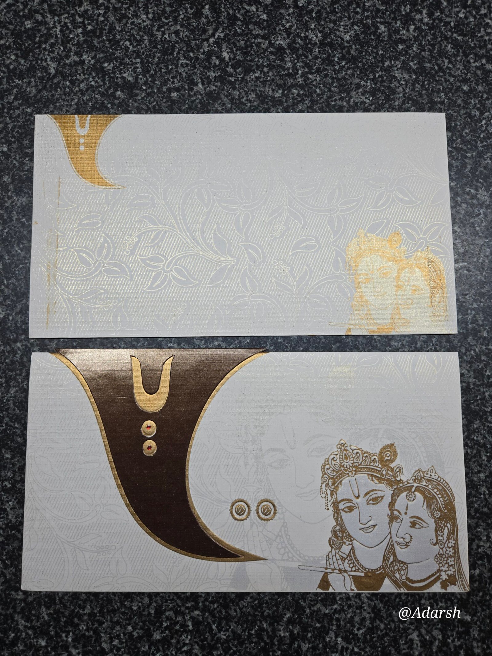 Radha Krishna Tilak Shimmer Wedding Invitation Card