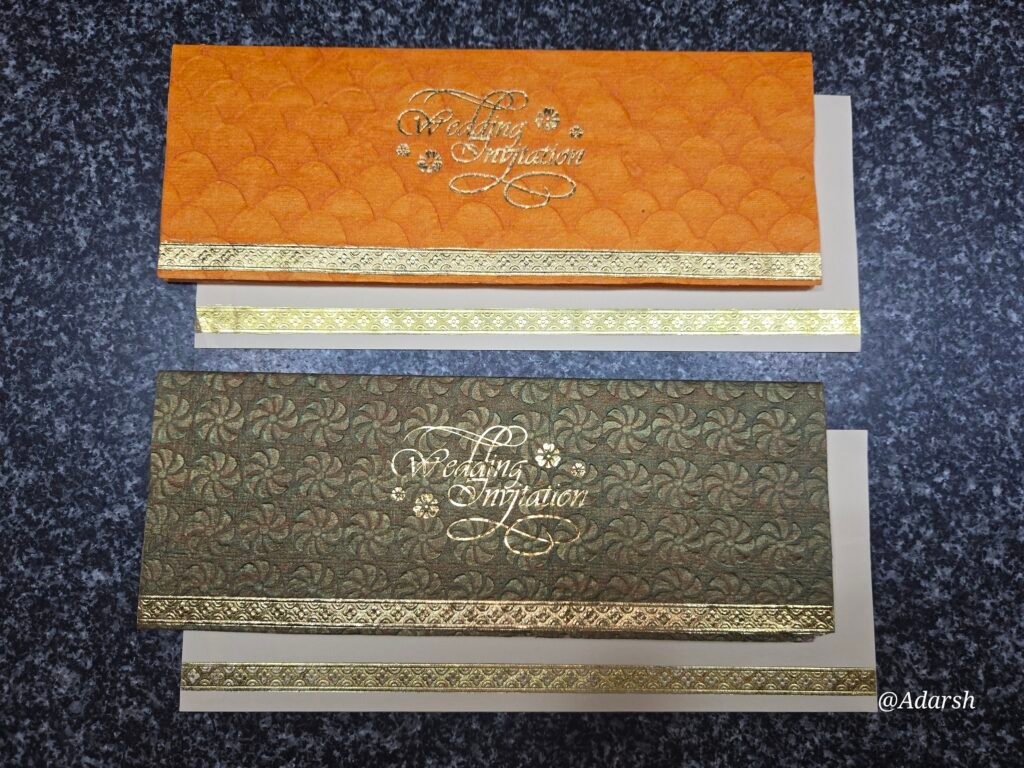 Gold Border Crushed Paper Shimmer Wedding Invitation Card