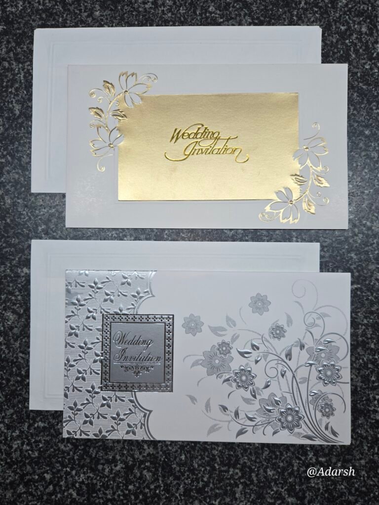 Metallic Embossed White Shimmer Wedding Invitation Card