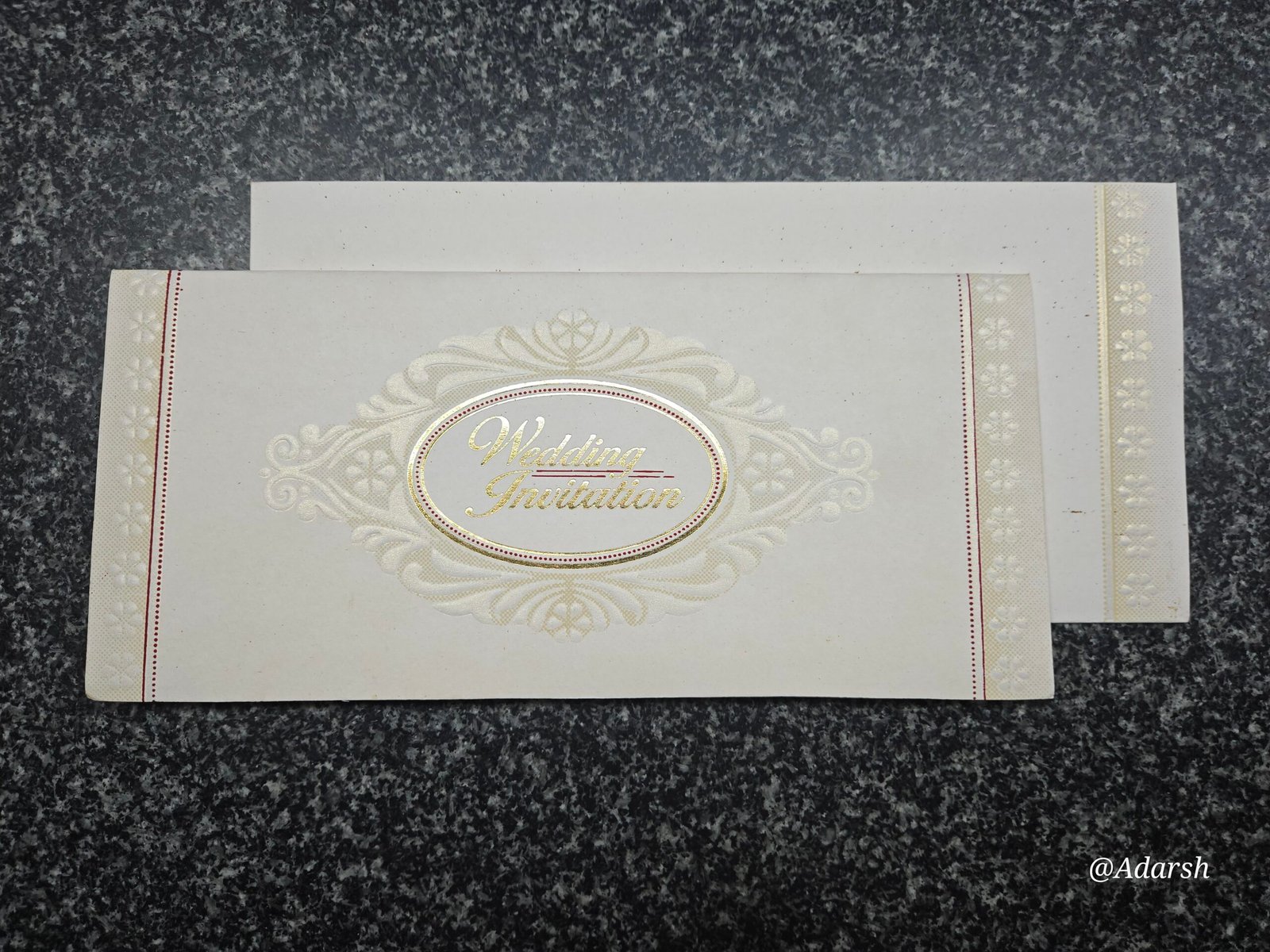 Oval Medallion Embossed Off-White Wedding Invitation Card
