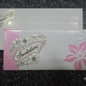 Pink Floral Banner Embossed Wedding Invitation Card