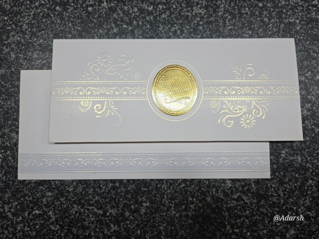 Gold Foil Medallion Embossed White Wedding Invitation Card
