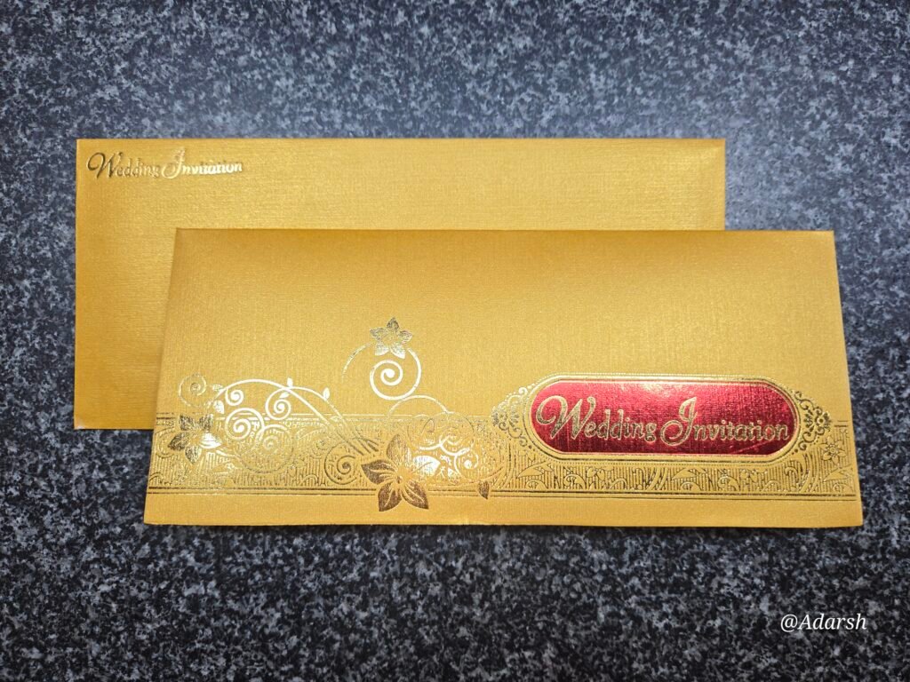 Gold Shimmer Red Panel Wedding Invitation Card