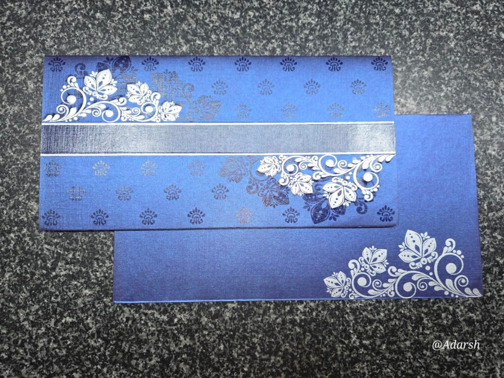Royal Blue with Silver Border Wedding Invitation Card