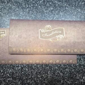 Coffee Brown Embossed Floral Banner Wedding Invitation Card