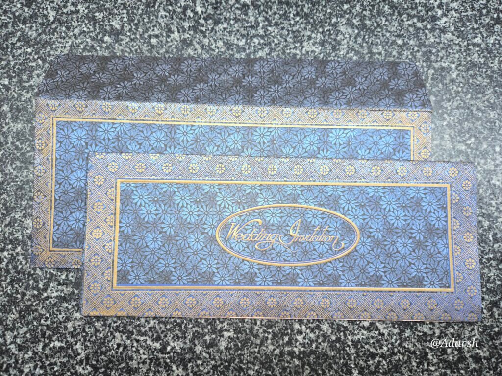 Royal Blue Floral Brocade Wedding Invitation Card