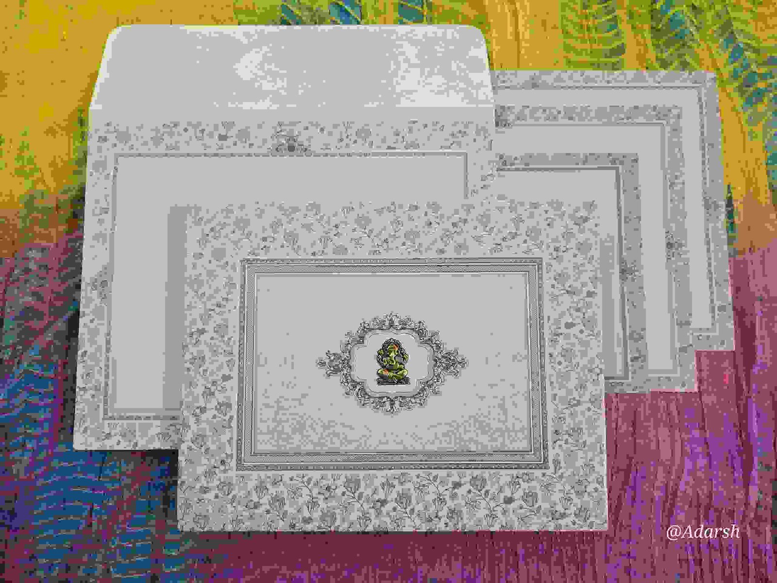 Premium Vintage Chintz Floral Lord Ganesha Wedding Invitation Card
