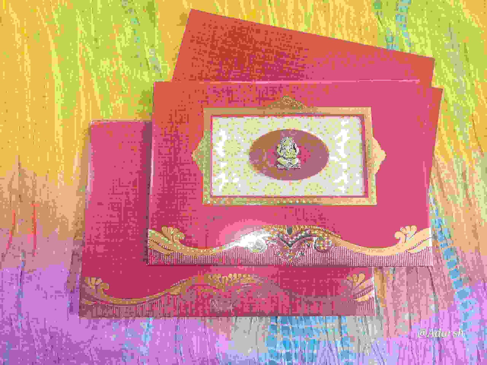 Premium Red Linen Textured Lord Ganesha Wedding Invitation Card
