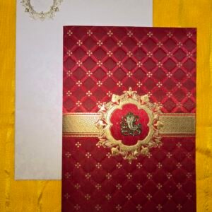 Red Diamond-Lattice Wedding Invitation Card with Gold Foil