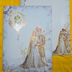 Floral Wedding Invitation Card with Regal Couple Portrait