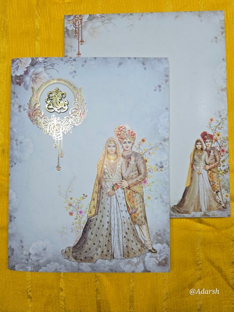 Floral Wedding Invitation Card with Regal Couple Portrait