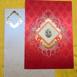 Red Embossed Damask Wedding Invitation Card