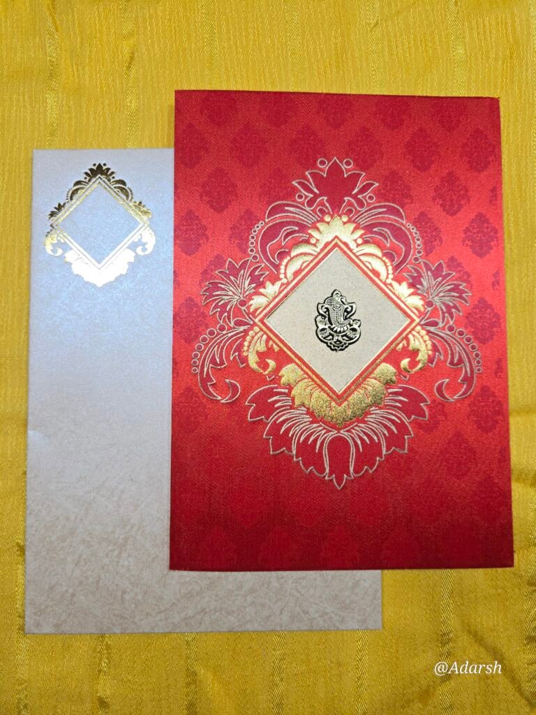 Red Embossed Damask Wedding Invitation Card