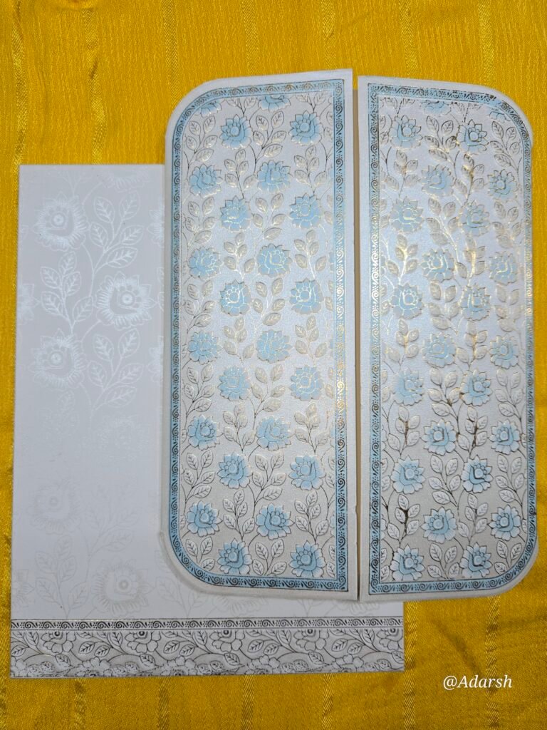 Gatefold Floral Wedding Invitation Card with Blue Foil Accent
