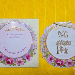 Circular Die-Cut Pastel Floral Wedding Invitation Card