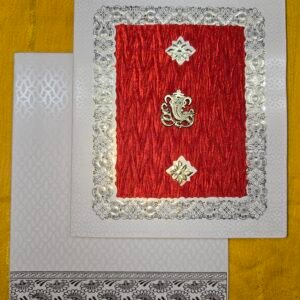 Red Silk-Textured Padded Wedding Invitation Card