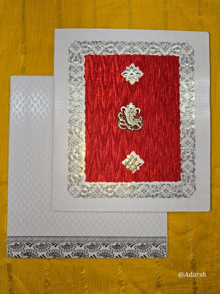 Red Silk-Textured Padded Wedding Invitation Card