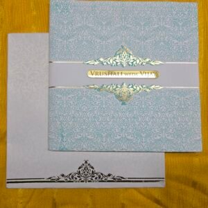 Mint Green Damask Wedding Invitation Card with Gold Foil Accent