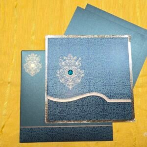Teal Damask with Gold Foil Wedding Invitation Card