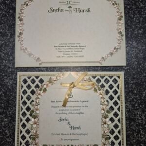 Laser-Cut Lattice Floral Arch Wedding Invitation Card with Ribbon