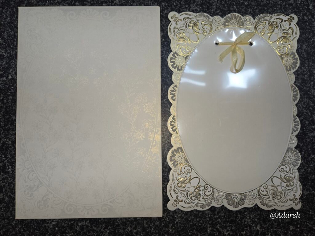 Gold Laser-Cut Wedding Invitation Card with Ribbon Bow
