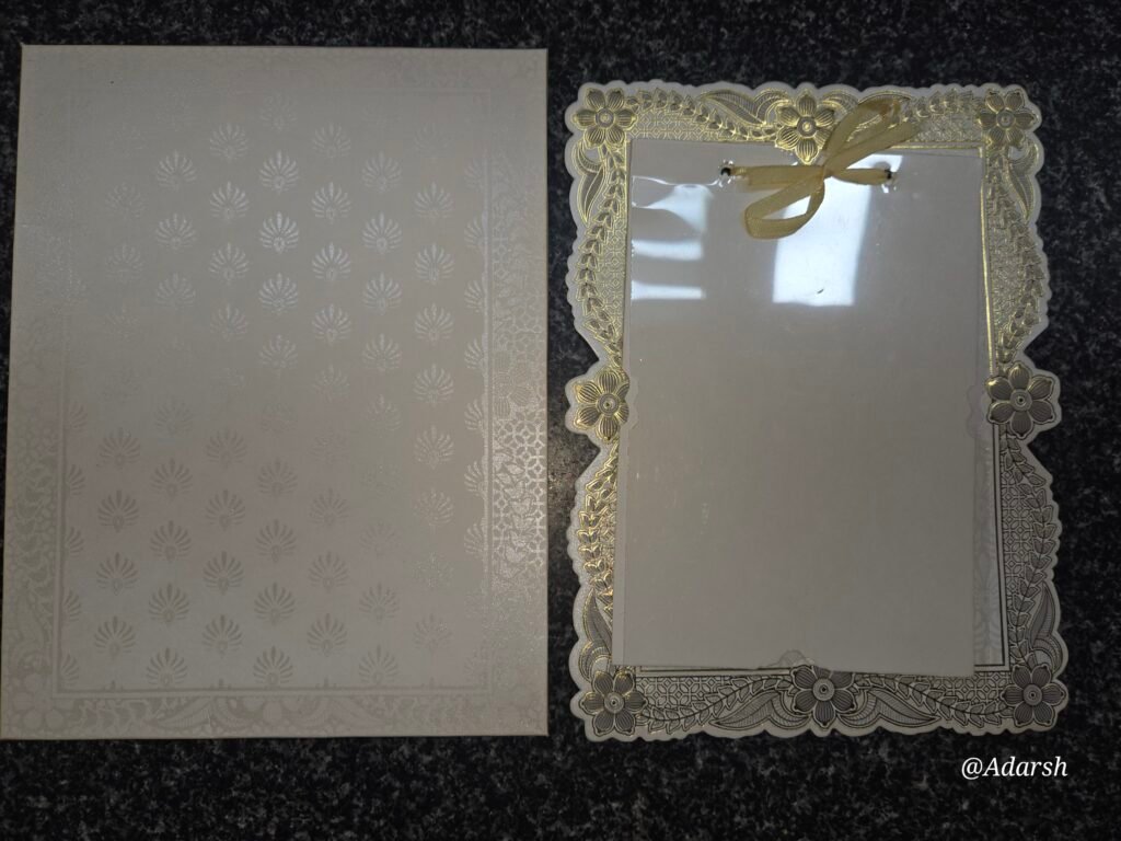 Gold Foil Laser-Cut Floral Wedding Invitation Card with Ribbon Tag