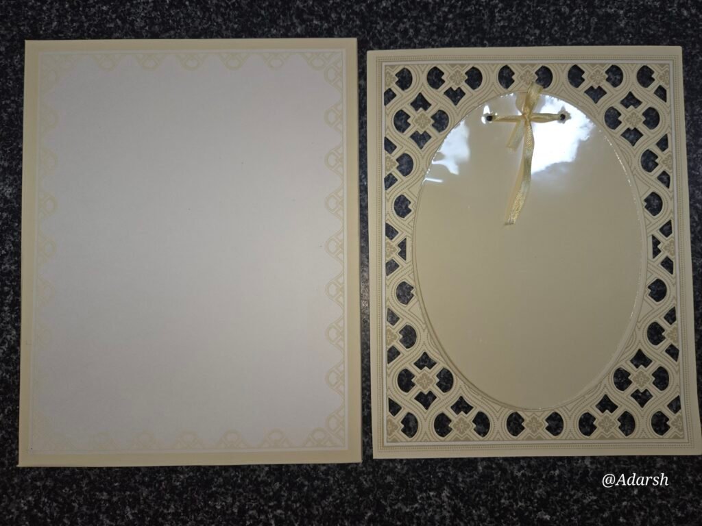 Laser-Cut Beige Jaali Wedding Invitation Card with Ribbon Tag