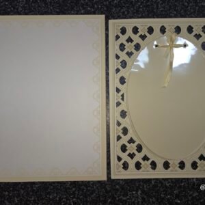 Laser-Cut Beige Jaali Wedding Invitation Card with Ribbon Tag