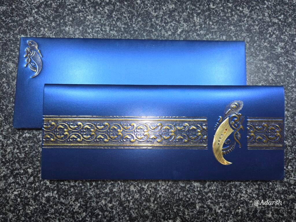 Ganesha Theme Metallic Blue Wedding Invitation Card