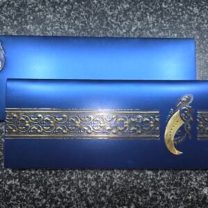 Ganesha Theme Metallic Blue Wedding Invitation Card