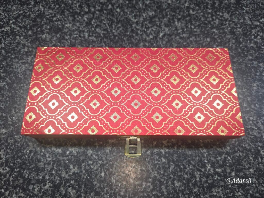 Traditional Red and Gold Brocade-Style Shagun Box