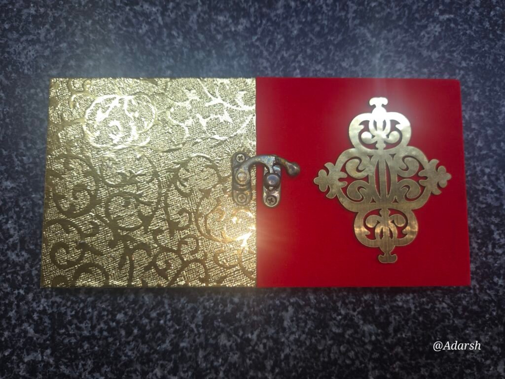 Split-Panel Design with Textured Gold Foil with Velvet Shagun Box